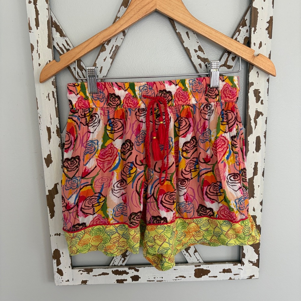 Anthropologie Spogart Multicolor Floral Boho‎ Shorts Loungewear Tie Tassel Sz XS